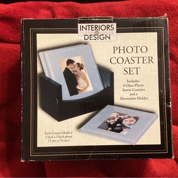New Interior Designs photo coaster set of 4 glass insert coasters and holder - Picture 1 of 2